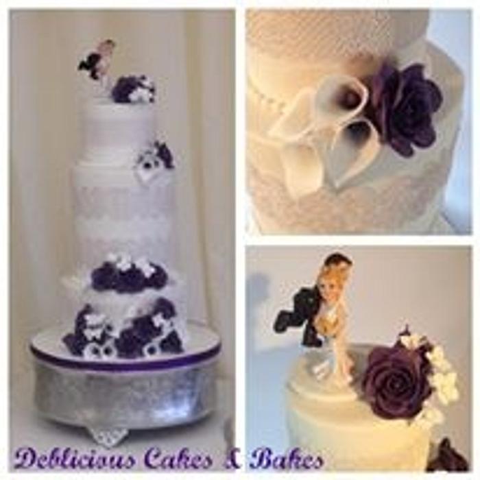 Purple and white wedding cake for Rebecca and Dave