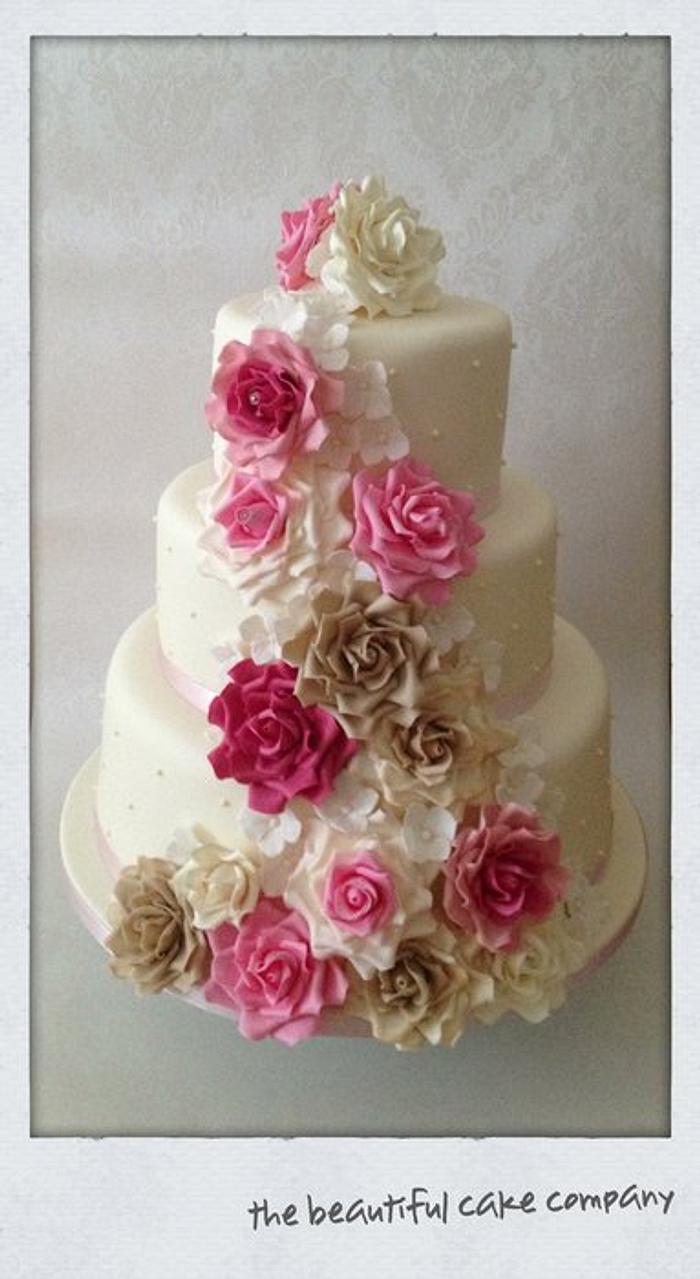 Blush Rose & Ivory Wedding Cake