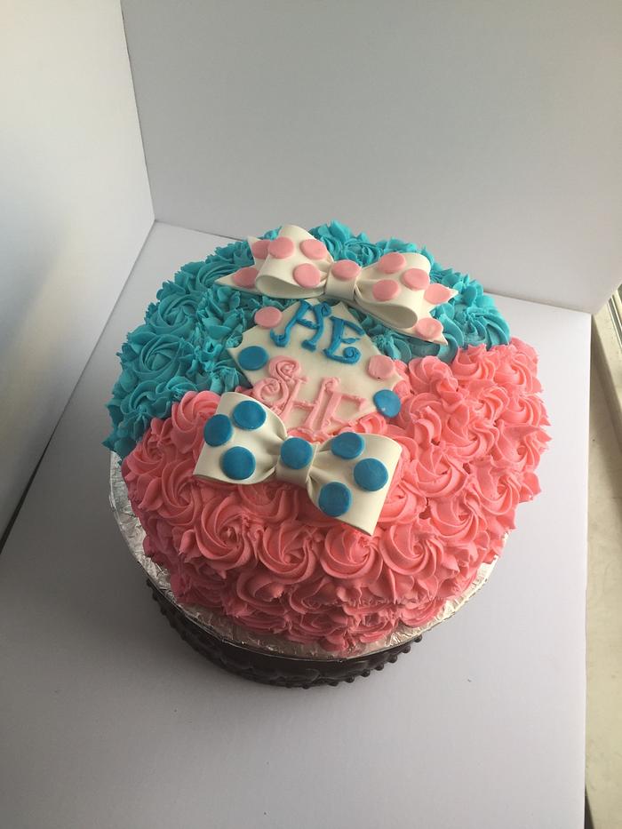 Pink/blue gender reveal cake