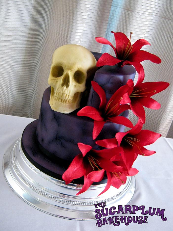 Purple Gothic & Skull Wedding Cake