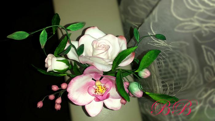 Orchid and rose spray