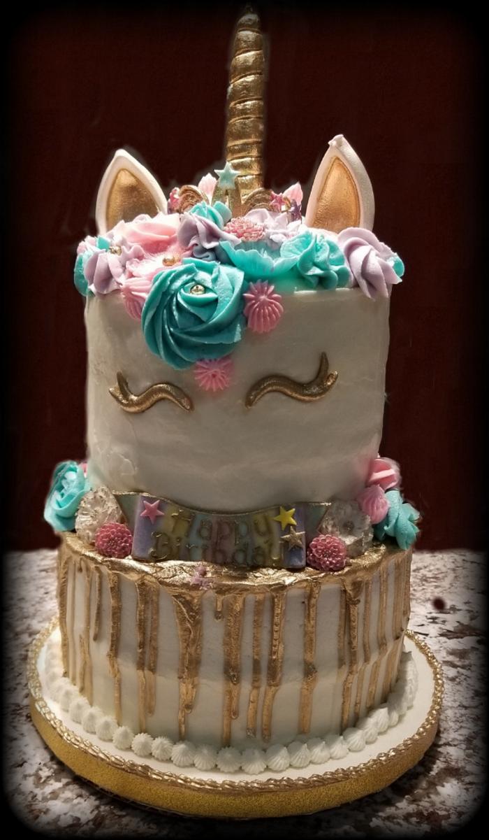 Unicorn Birthday Cake w/Gold Drip