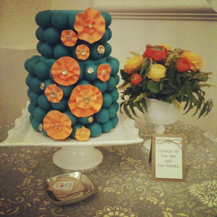 Teal and Orange cake ball cake