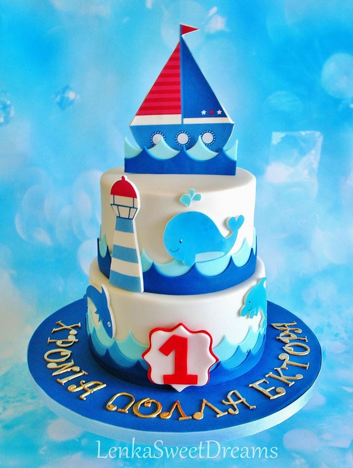 Nautical birthday cake for a little sailor.