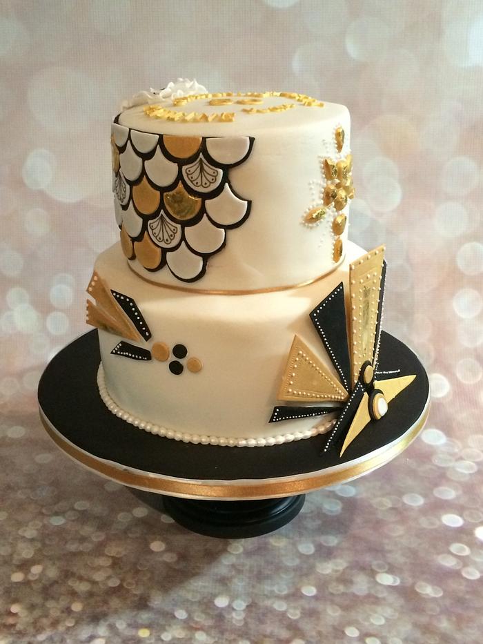 Art Deco Golden Wedding Anniversary Cake