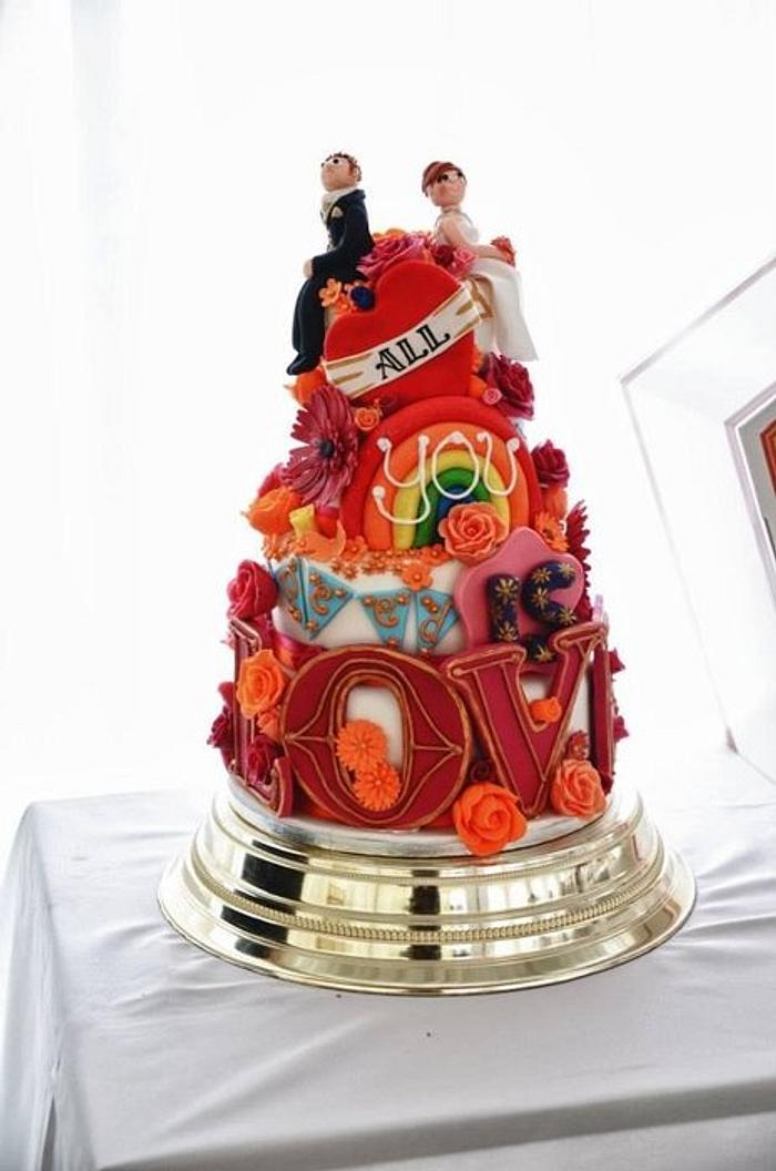 Love is all you need wedding cake