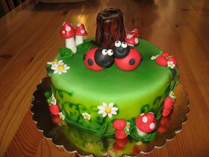 cake with ladybugs