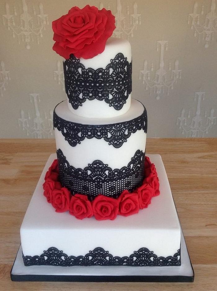 Black lace wedding cake