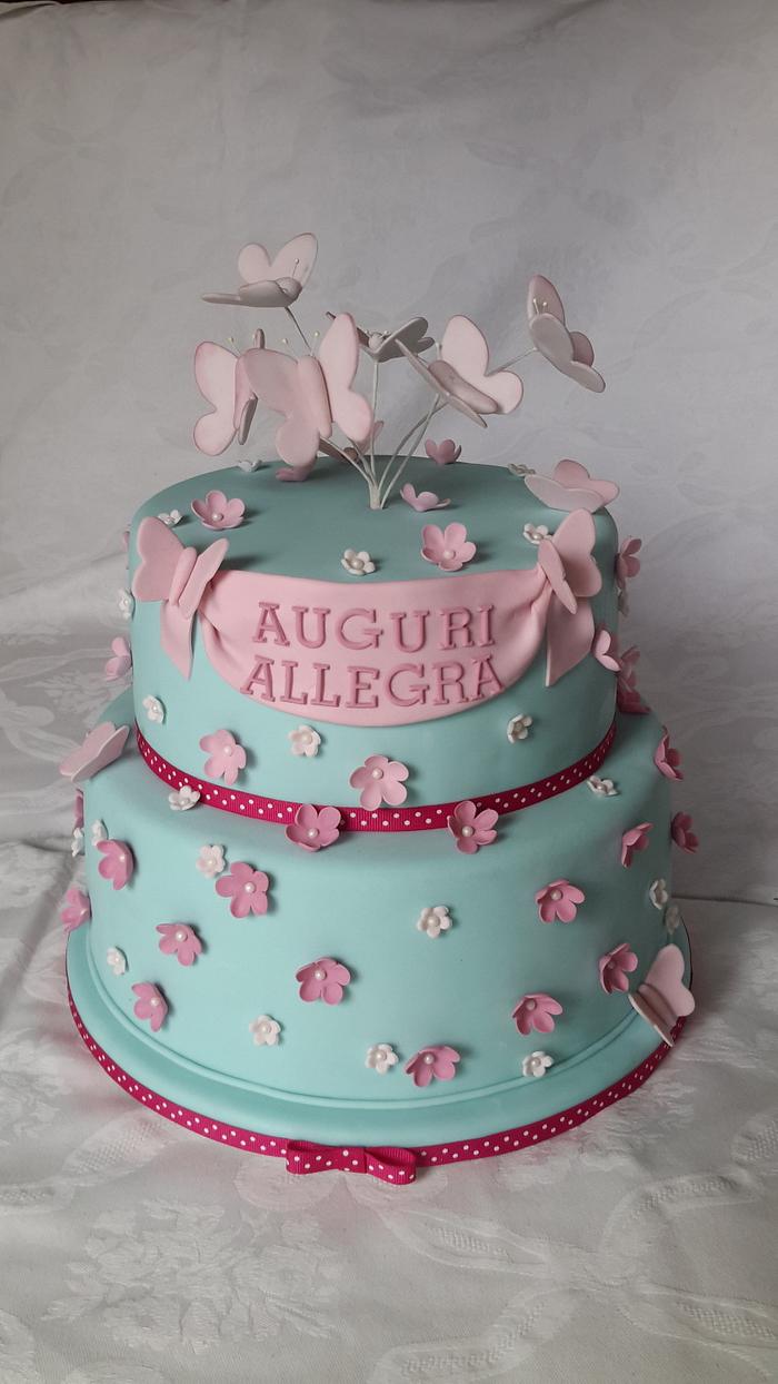 Flowers and butterflies birthaday cake