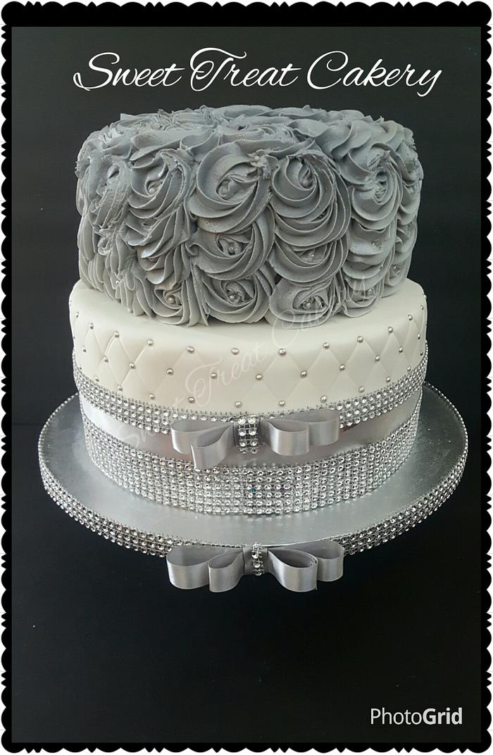 Elegant 50th two tier white&black with bling birthday cake… | Flickr