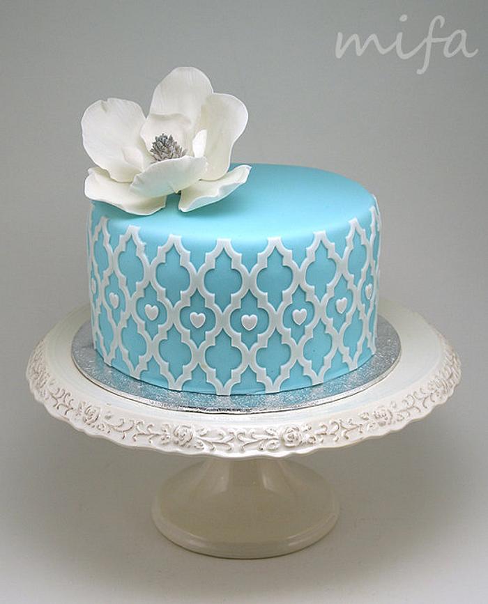 Blue Cake with Magnolia