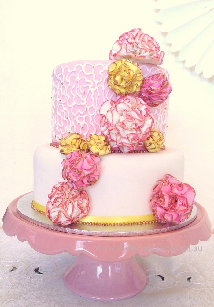 Pink Pom Pom Wedding Cake