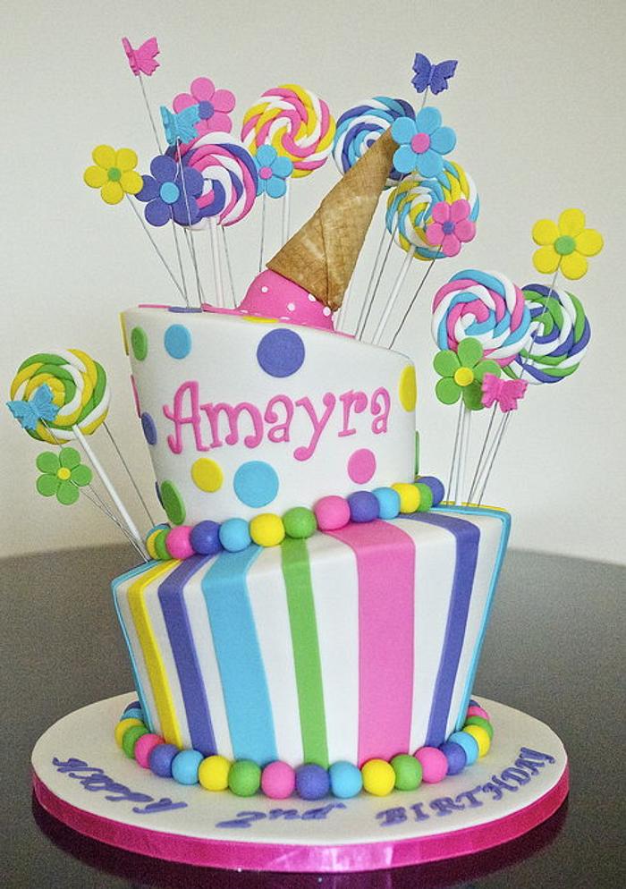 Topsy turvy candy theme cake