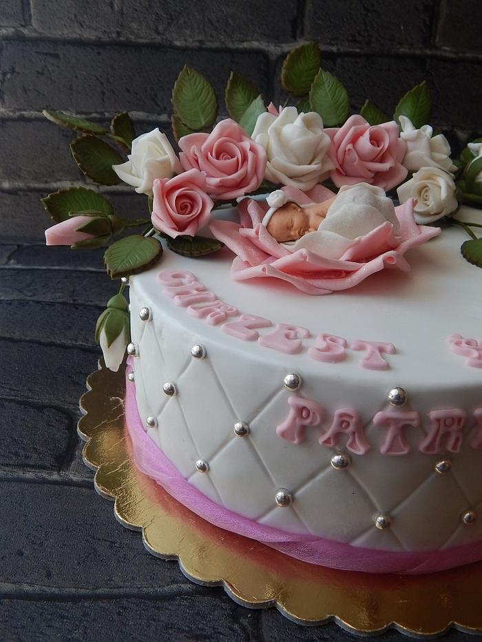 Sweet rose christening cake 