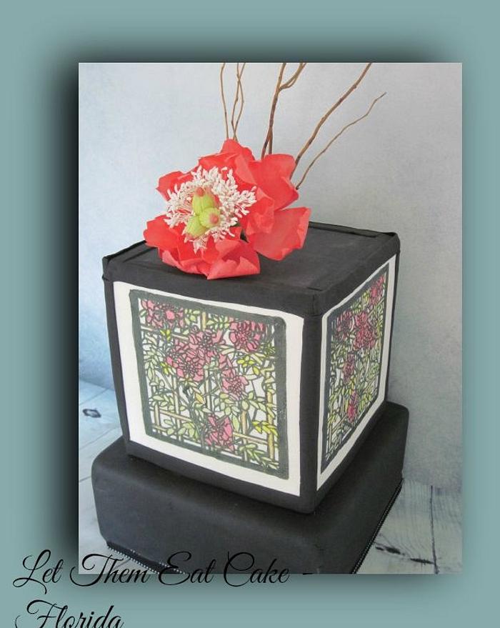 Stained Glass with wafer paper peony