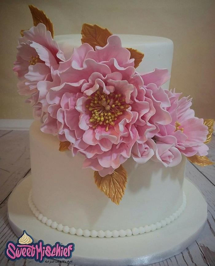 Blush Pink and gold 2 tier wedding cake
