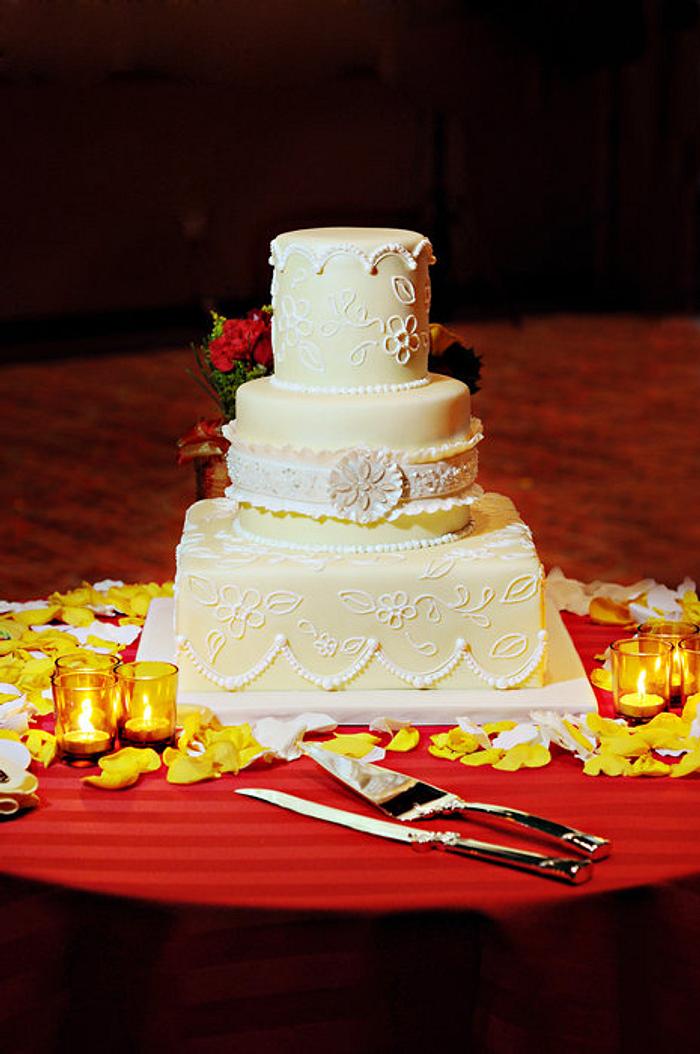 Yellow and Ivory wedding cake