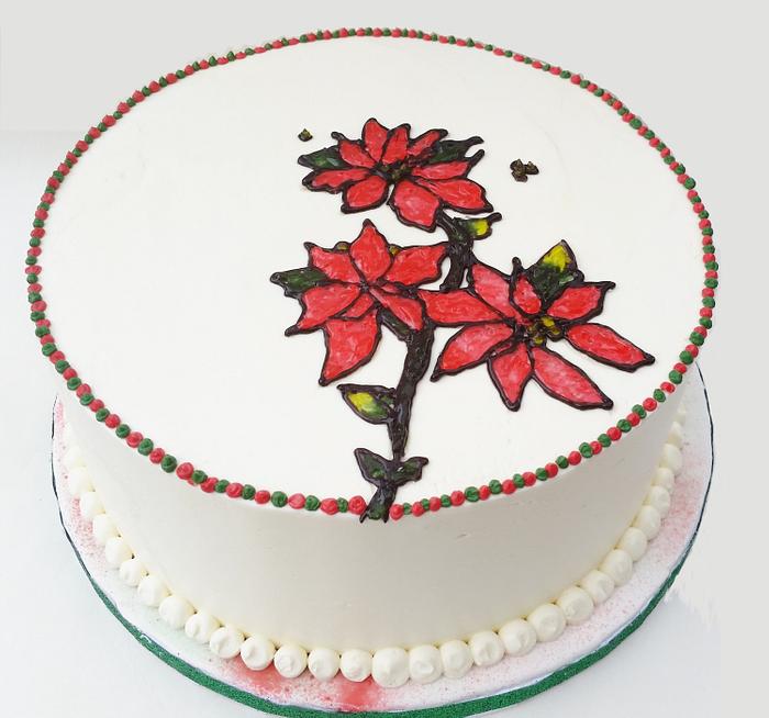 Poinsettia stained glass cake