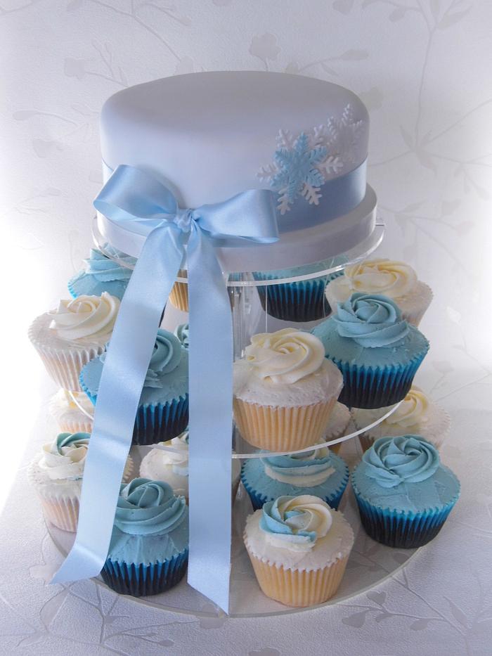 Snowflake Wedding Cupcake Tower