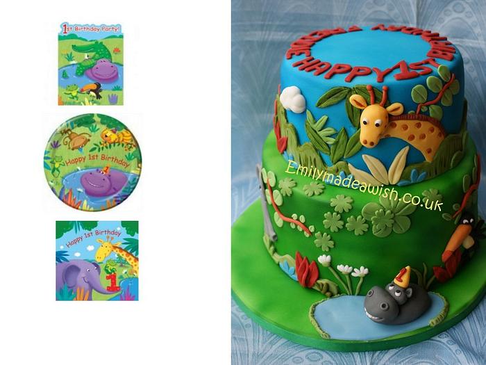 Jungle Themed 1st Birthday Cake