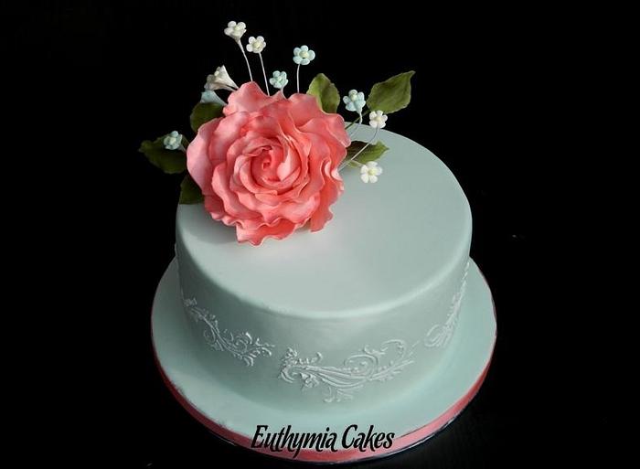Blue and pink birthday cake