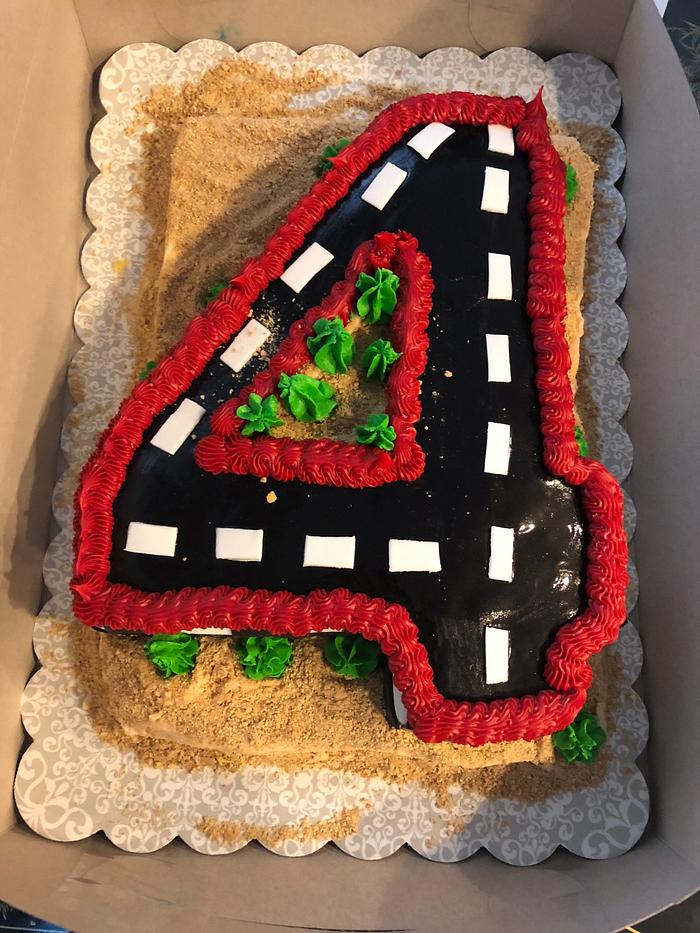 Number 4 race track cake