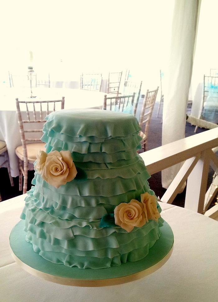 Aqua Ruffle Wedding Cake