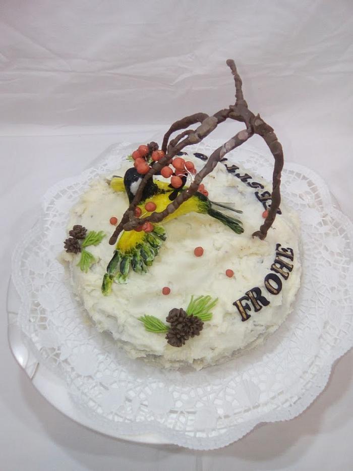 christmas cake with a bird