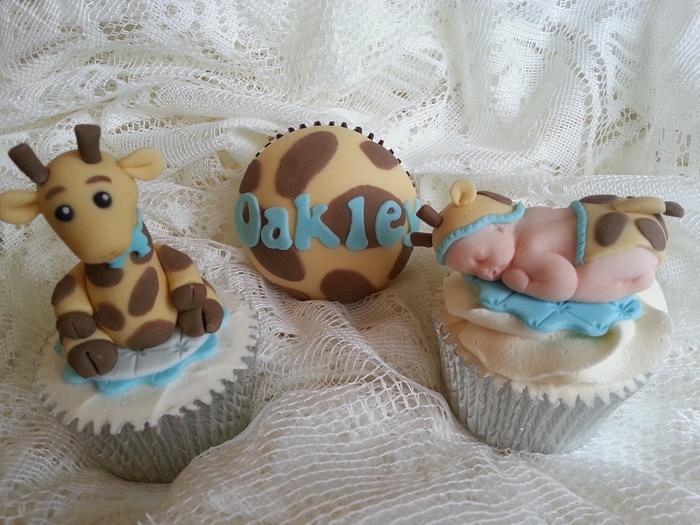 Giraffe Themed New Baby Cupcakes.  