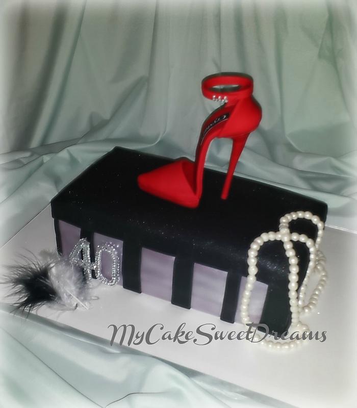 Shoebox Cake & Red High Heel Shoe