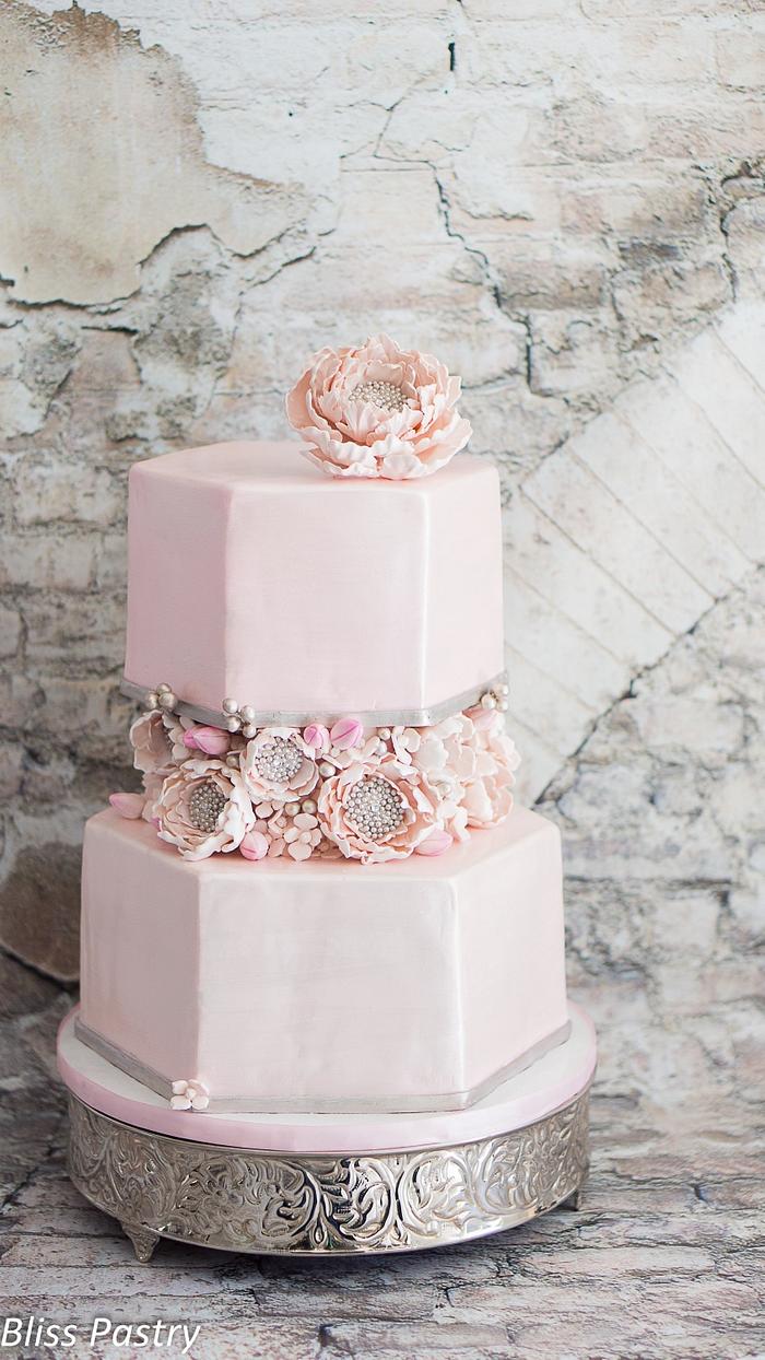 Blush hexagon wedding cake