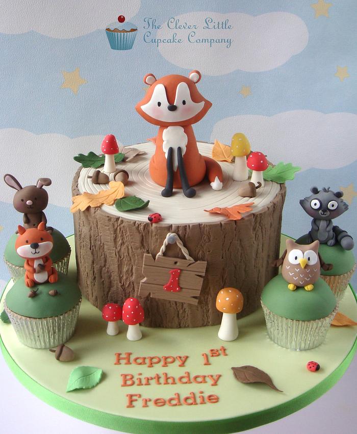 Woodland Themed 1st Birthday Cake