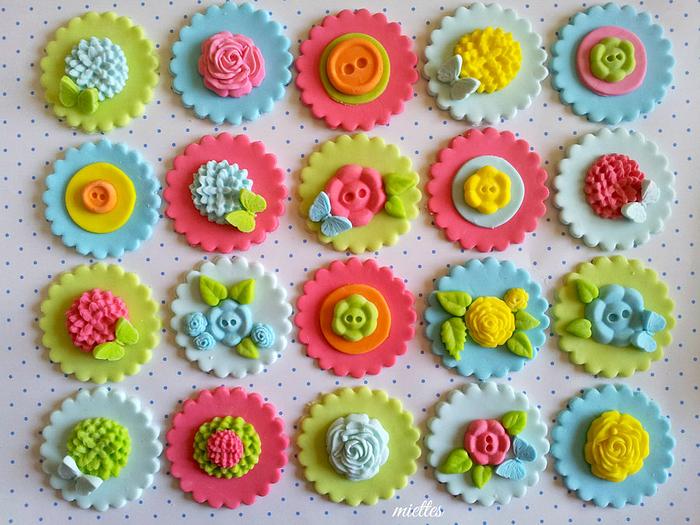Floral and Button Cupcake Toppers 