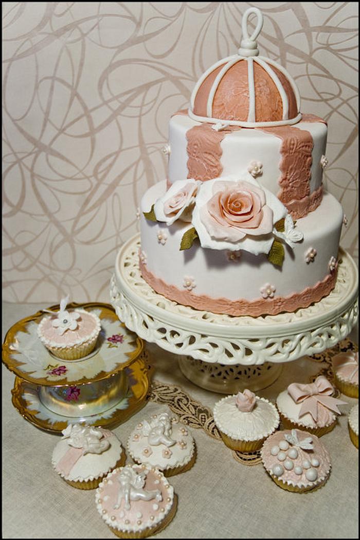 Shabby chic cake & cupcakes