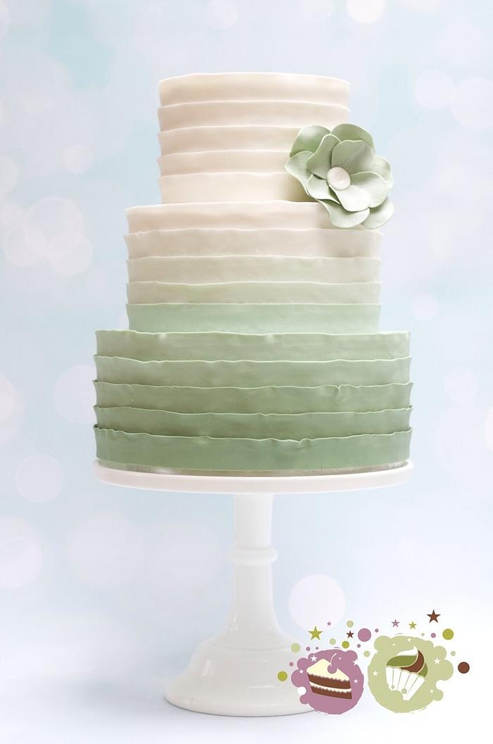 Mint green ombré ruffle wedding cake