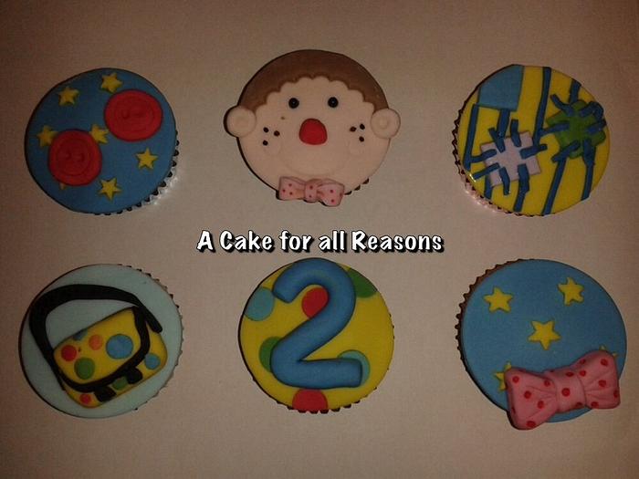 Mr Tumble theme cupcakes and sugar figure 