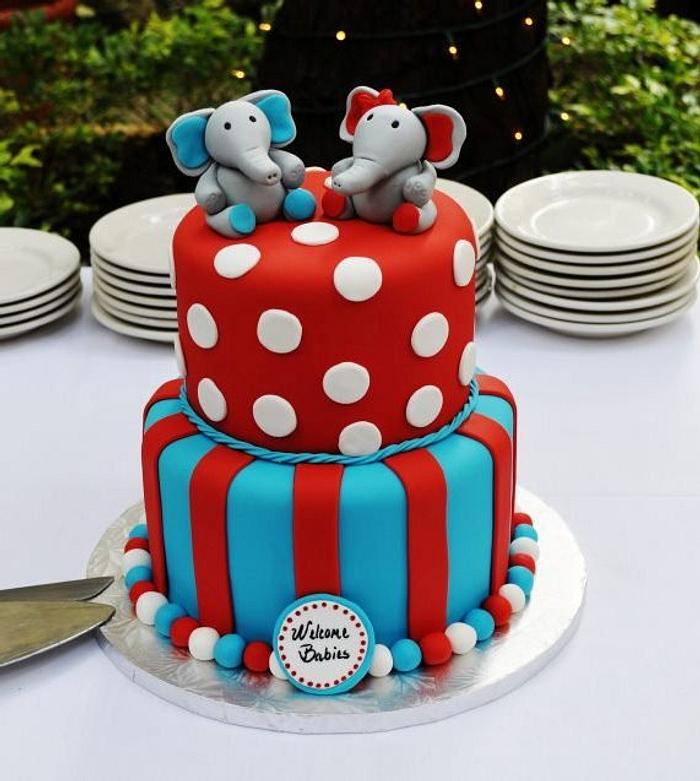 Elephant baby Shower Cake for Twins