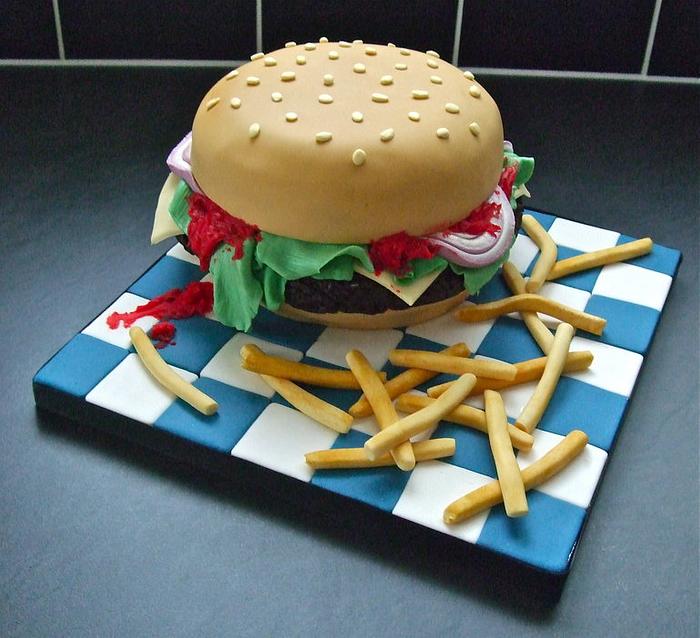 Burger and fries cake