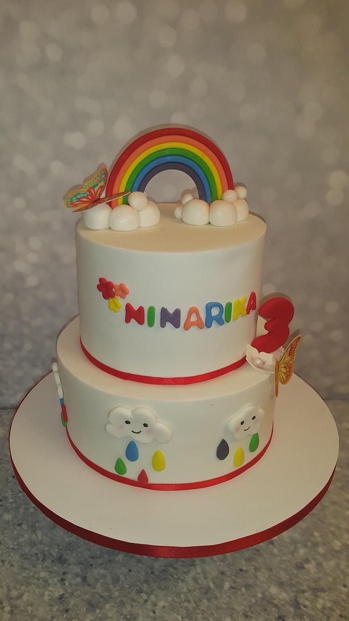 Rainbow and kawai clouds birthday cake 