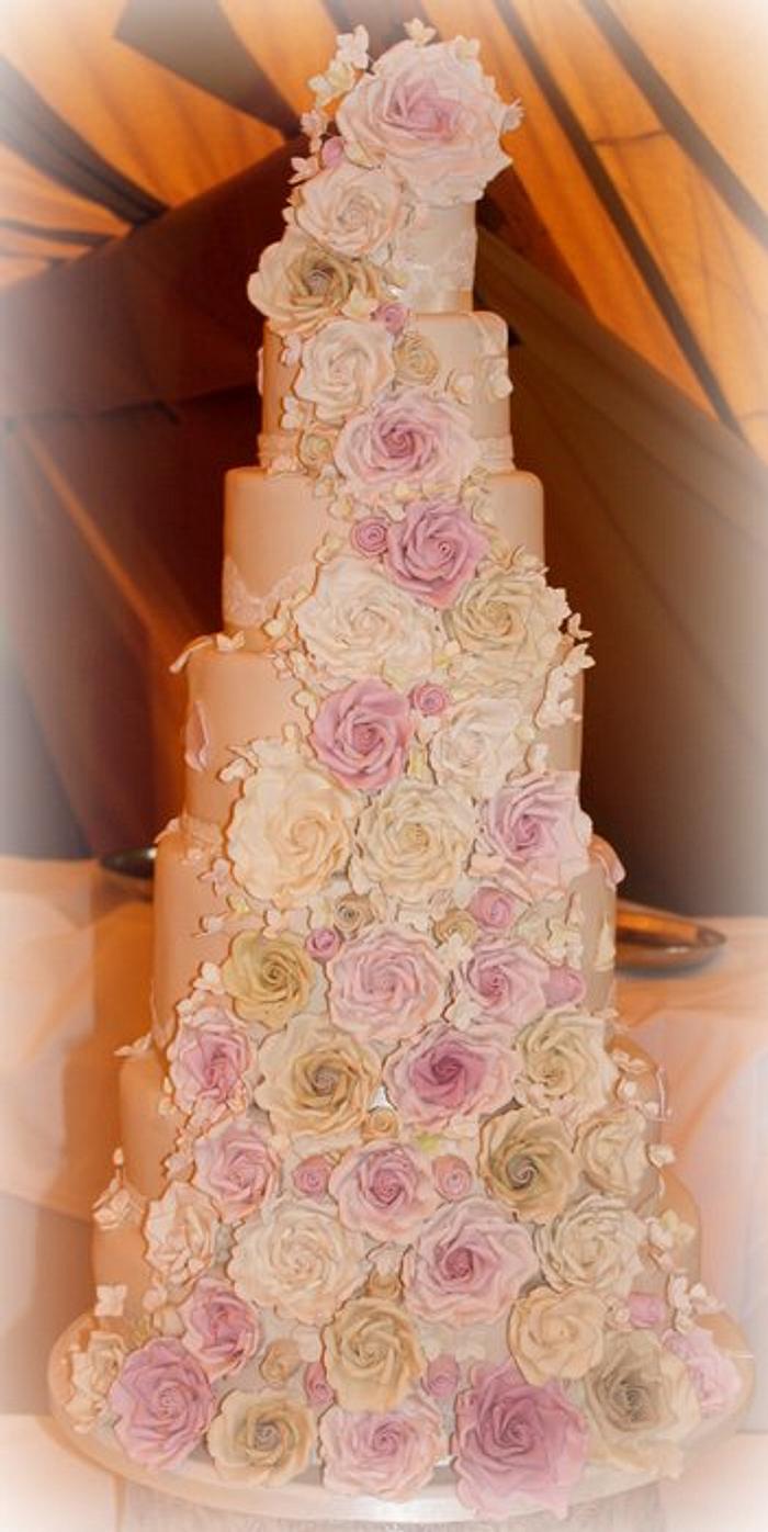 7 Tier Rose Cascade Wedding cake