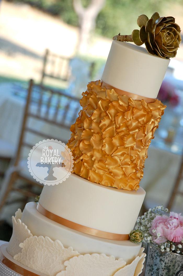 Gold Rose Petal Wedding Cake