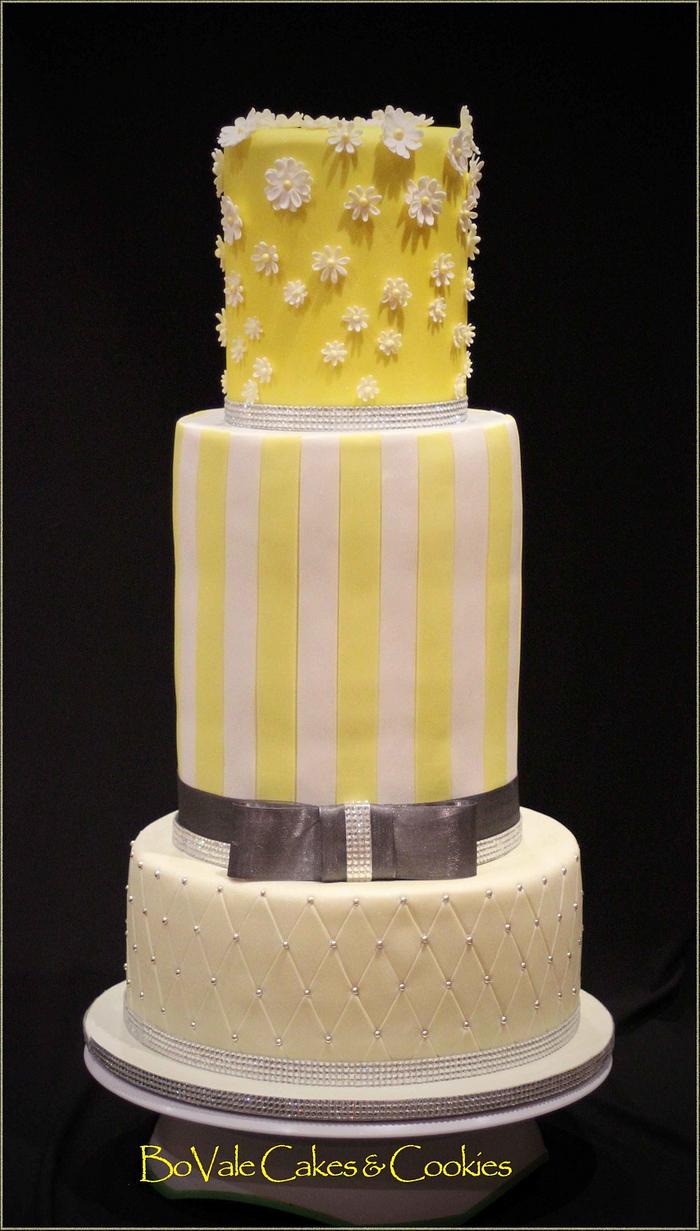 Yellow & Grey Wedding Cake 