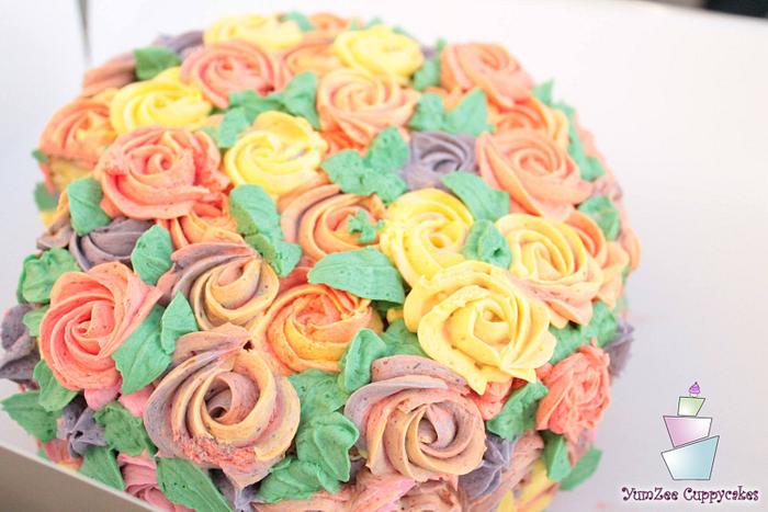 Multicolored Rosette Cake