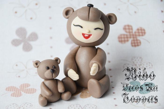 Baby in Teddy Bear Fondant Topper 