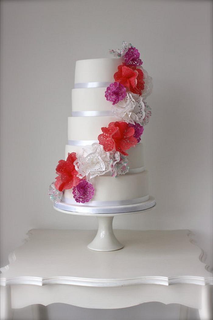 Doily Cascade Wedding Cake