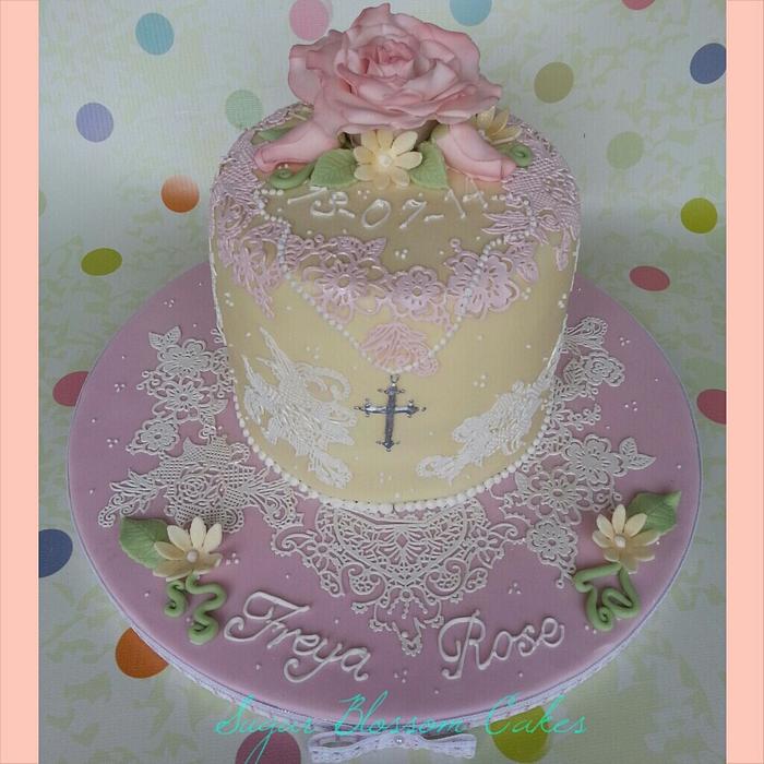 Lace and Rose christening cake
