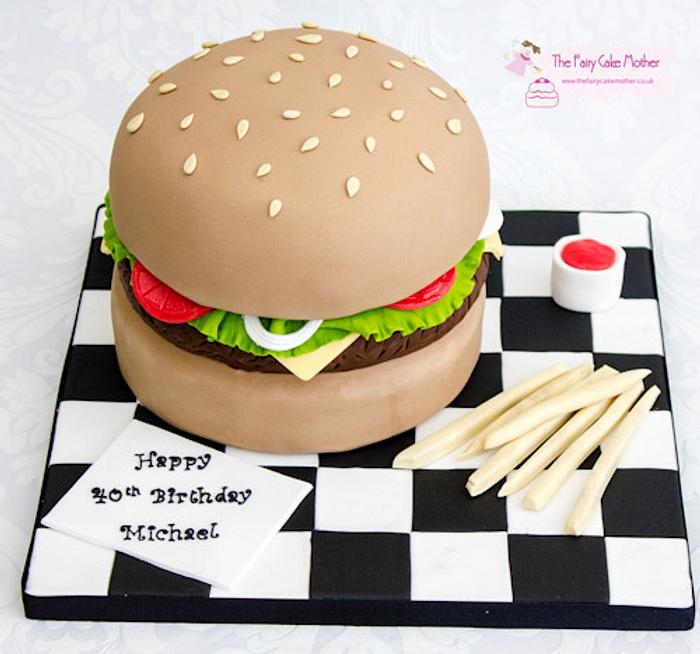 Burger Birthday Cake | Burger cake, Burger, Hamburger cake