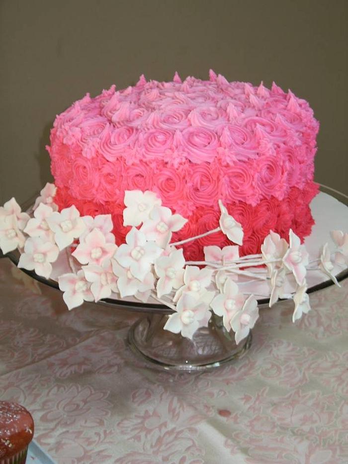 Ombre Pink Rosette Cake with Gumpaste Blossoms