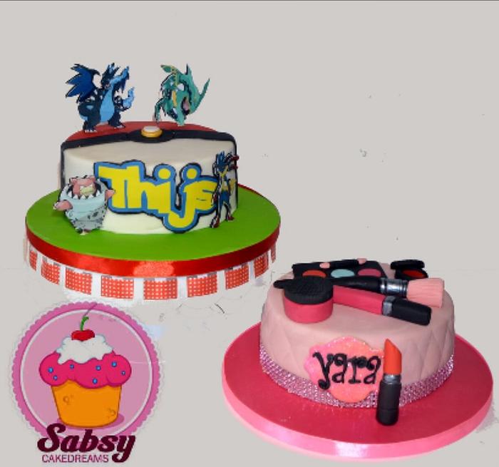 Two cakes Pokemon and make-up 