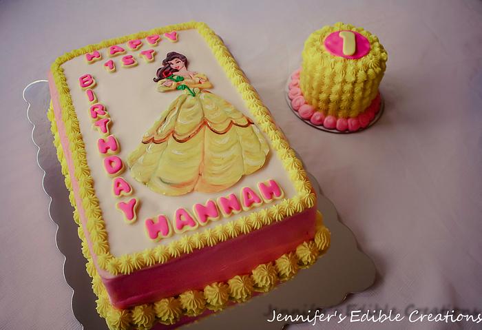 First birthday cake with Belle and matching smash cake